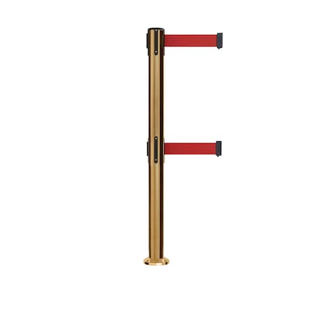 Stanchion Dual Belt Barrier Fixed Base Sat.Brass Post 7.5ftRed Belt